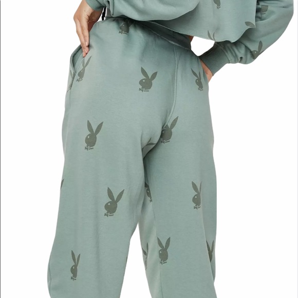 Playboy Khaki Bunny Print Oversized Joggers - Picture 5 of 6